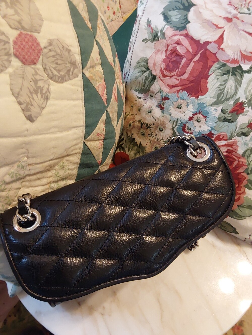NWOT Rebecca Minkhoff Black Quilted Leather Bag, Shoulder Chain Strap - Picture 6 of 8